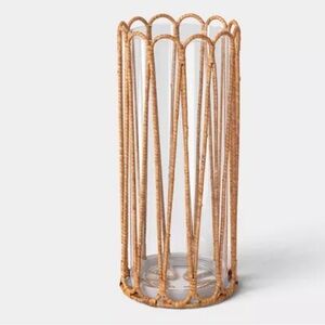 STUDIO MCGEE NWT tall rattan wrapped hurricane candle holder -8.5”